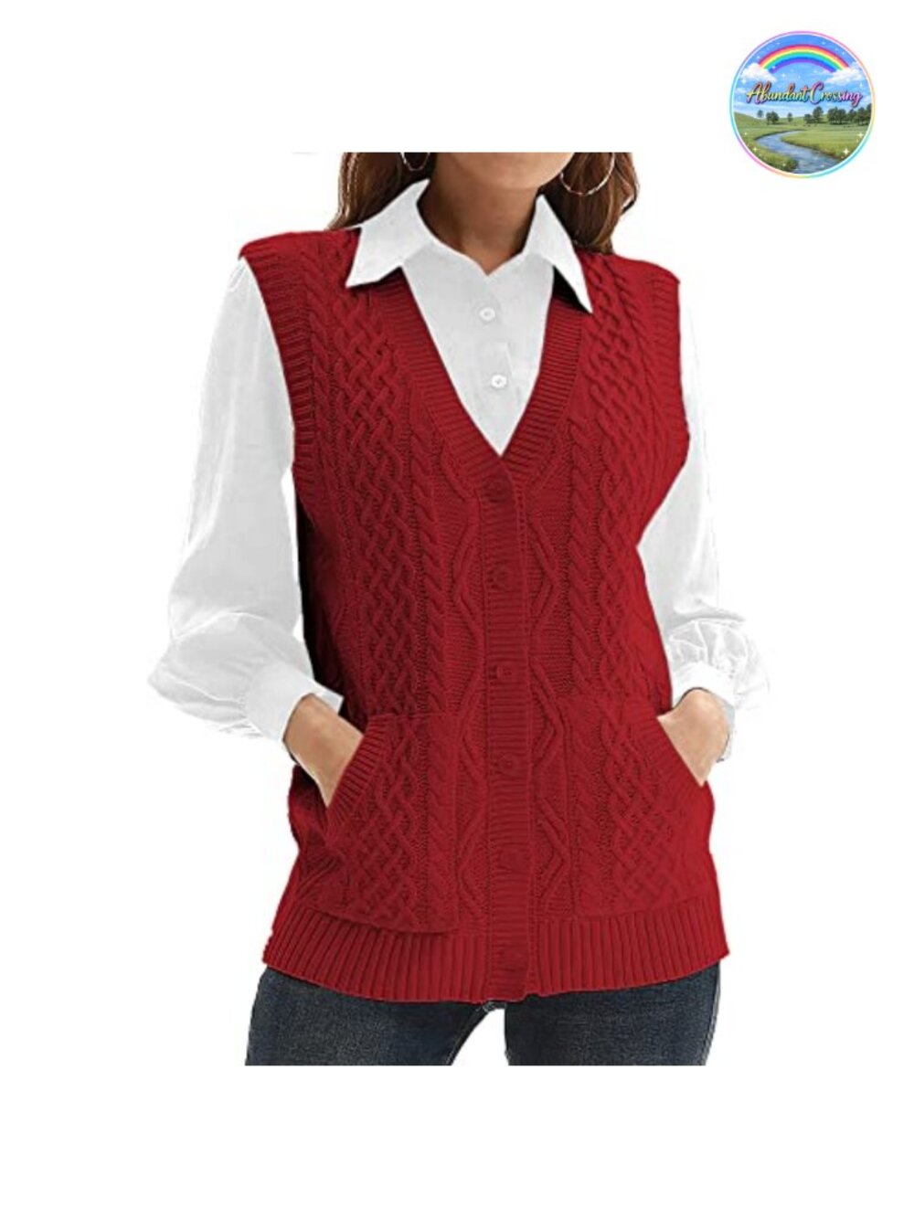 Womens Knit Sweater Vest V Neck Sleeveless Cardigan Button Down Cable Knit